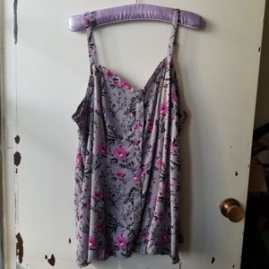 Torrid Grey with Pink Floral Button Up Tank Top